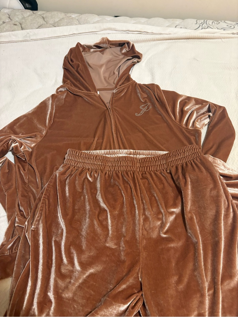 PINK Victoria's Secret Velvet Zip Hoodie - Bronze colored with bling